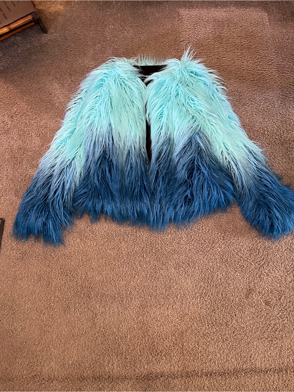 SpiritHoods Ombre Aqua to Teal Faux Fur Jacket SEA ALPACA FAUX FUR BOMBER JACKET